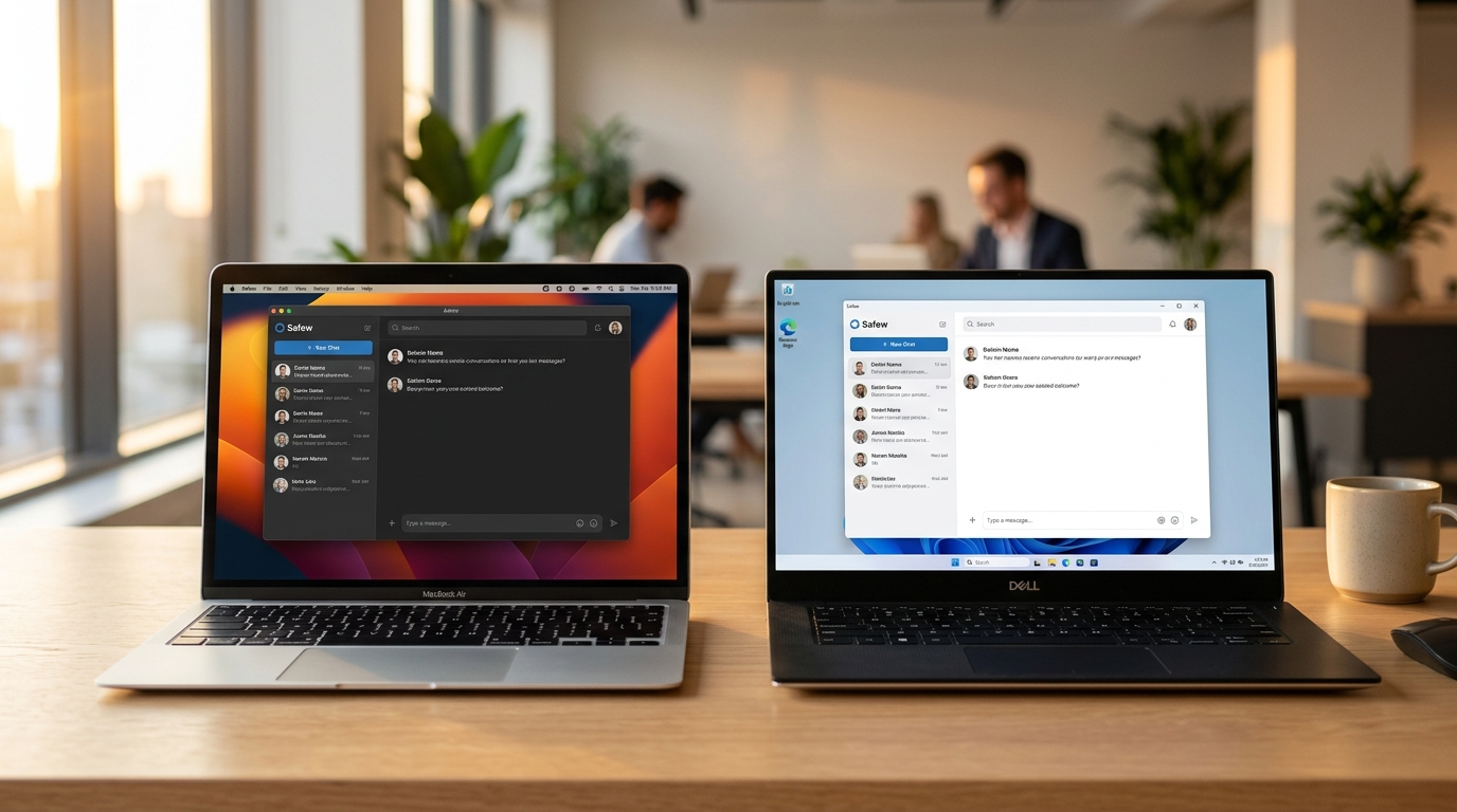 safew 桌面版在 Windows 与 Mac 操作系统下的界面设计差异对比。